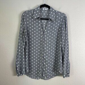 Express Portofino Shirt Womens Medium Polka Dot Slim Fit Gray Blouse Top